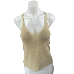 MNG Mango Women's Beige Tan Sleeveless Knit V-Neck Cami Camisole Tank Top Size L